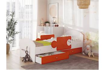 Кровать Мозаика с бортиками и ящиком белый с оранжевым