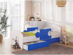 Кровать Мозаика с бортиками и ящиком белый с синим