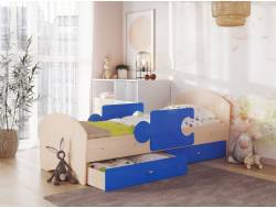 Кровать Мозаика с бортиками и ящиком млечный дуб с синим