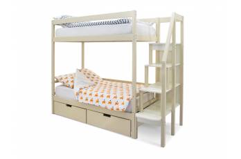 Двухъярусная кровать Svogen с ящиками бежевый