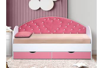 Кровать с продольной мягкой спинкой Сердце №1 800х1900 мм розовая