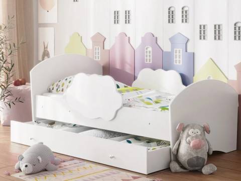 Кровать Тучка с бортиками и ящиком белая