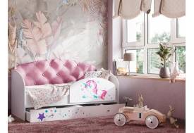 Кровать Звездочка с бортиком Белый-розовый
