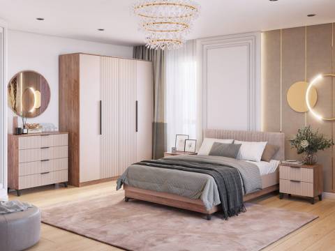 Спальня Тоскана дуб табачный, бисквит