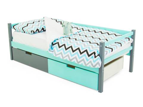 Кровать-тахта Svogen с ящиками графит-мятный