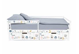 Кровать-тахта Svogen с ящиками и бортиком с фотопечатью белый/мишки