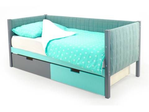 Кровать-тахта мягкая Svogen с ящиками графит-мятный