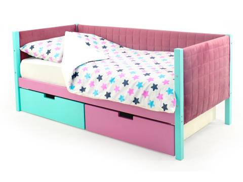 Кровать-тахта мягкая Svogen с ящиками мятный-лаванда