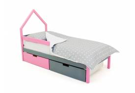 Кровать-домик мини Svogen с ящиками и бортиком лаванда-графит