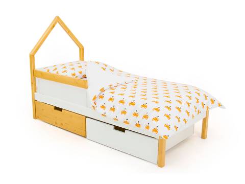 Кровать-домик мини Svogen с ящиками и бортиком дерево-белый