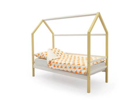 Кровать-домик Svogen с ящиками и бортиком бежево-белый