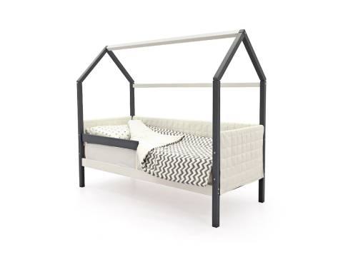 Кровать-домик мягкий Svogen с бортиком графит-белый