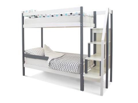 Двухъярусная кровать Svogen с бортиком графит-белый