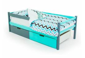 Кровать-тахта Svogen с ящиками и бортиком графит-мятный