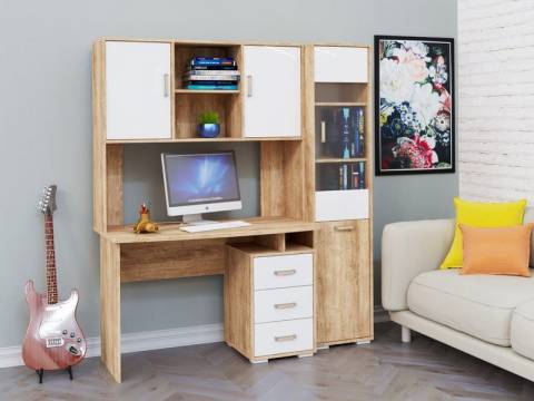 Компьютерный стол КЛ-1.2 с пеналом Дуб баррик / белый жемчуг