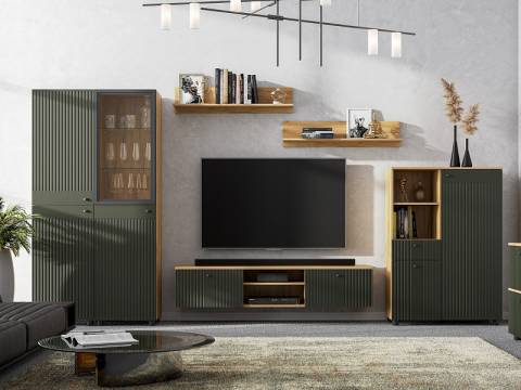 Гостиная Милан Дуб Золотой/Олива Софт