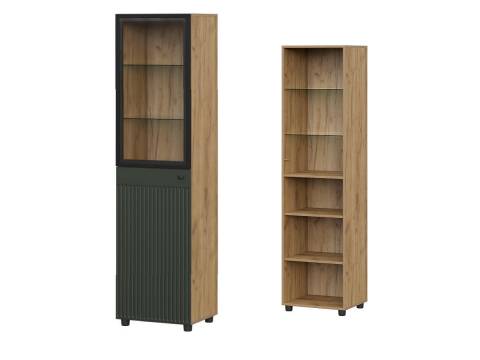 Пенал со стеклом Милан Дуб Золотой/Олива Софт