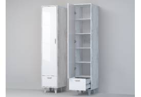 Пенал Эго П-1 бетон светлый/белый глянец на ножках