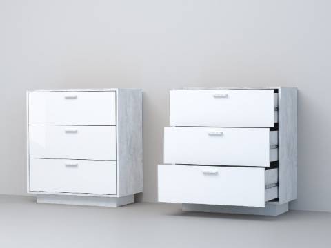 Комод Эго К-3 3 ящика бетон светлый/белый глянец на цоколе