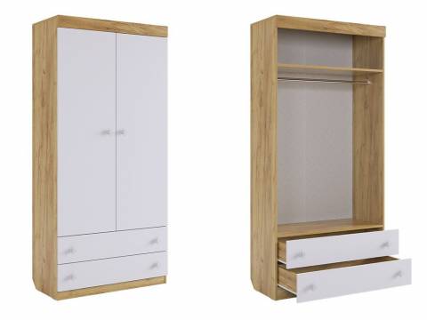 Шкаф с ящиками двухстворчатый Форсаж дуб крафт золотой/белый