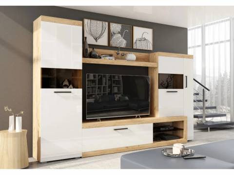 Гостиная Бастон Дуб Вотан-Белый глянец