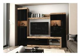 Гостиная Бастон Дуб Делано-Черный глянец