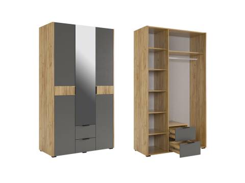 Шкаф трехдверный с зеркалом Адам дуб крафт золотой/графит