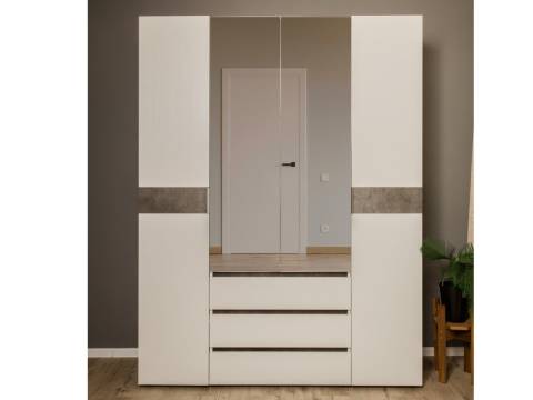 Шкаф четырехдверный 1600 Лотос с зеркалом Бетон серый