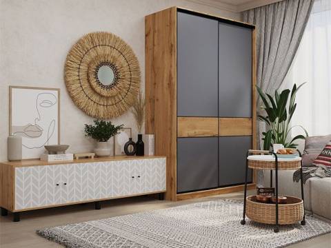 Шкаф-купе SLIM 2-хдверный BS15-6.2D дуб вотан-черный муар