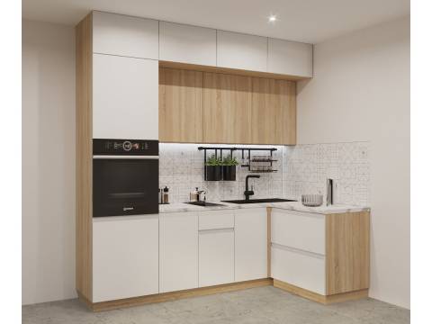 Кухонный гарнитур арт 17 Лайн Тальк Дуб сонома 2400х1400 мм