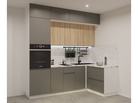 Кухонный гарнитур арт 18 Лайн Обсидиан Дуб сонома 2400х1400 мм