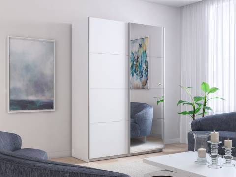 Шкаф-купе Прайм 2-х дверный 1600 Зеркало/ДСП Белый Снег