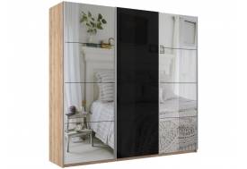 Шкаф-купе Прайм 3-х дверный 1800 Зеркало/Стекло Черное/Зеркало Сонома