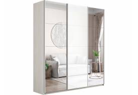 Шкаф-купе Прайм 3-х дверный 2100 Зеркало/Стекло Белое/Зеркало Ясень Анкор Светлый