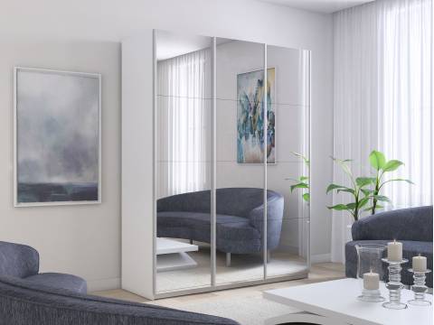 Шкаф-купе Прайм 3-х дверный 1800 три зеркала Белый Снег