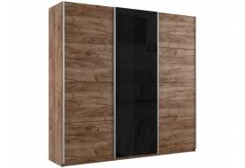 Шкаф-купе Прайм Широкий 3-х дверный два ДСП/Стекло Черное Крафт табачный