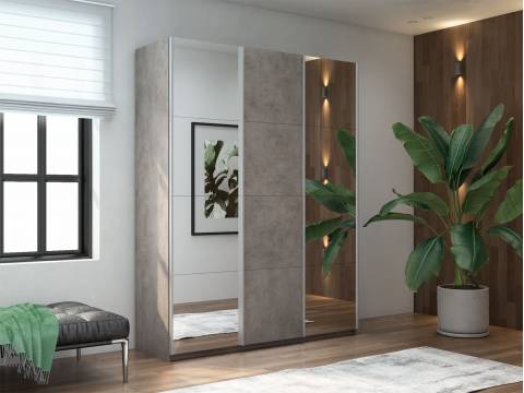Шкаф-купе Прайм Широкий 3-х дверный два зеркала/ДСП Бетон