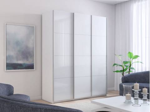 Шкаф-купе Прайм Широкий 3-х дверный два белых стекла/ДСП Белый Снег