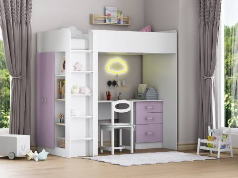 Кровать чердак Теремок 3 Фиолетовый