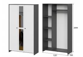 Шкаф трехстворчатый Дольче Графит/Белый