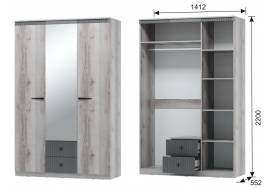 Шкаф трехдверный № 1 с цоколем Ольга 3 дуб делано