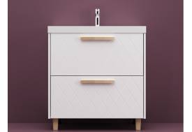 Тумба Кристалл 80 напольная 2 ящика ручка дуб, раковина Комфорт 80 Суфле