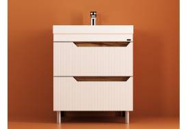 Тумба Леон Риф 80 напольная 2 ящика раковина Комфорт 80 солярис/белый риф