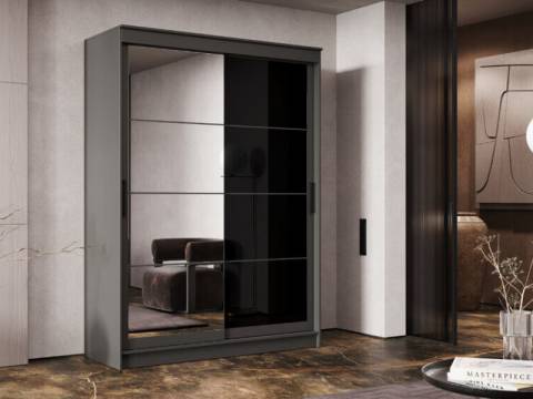 Шкаф-купе Гранд-1 1600 Графит-двери Зеркало-Лакобель черный