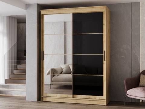 Шкаф-купе Гранд-1 1600 Дуб Вотан-двери Зеркало-Лакобель черный