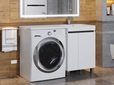 Тумба с раковиной Uperwood Magenta 60-120 см напольная белая/графит с дверцами правая