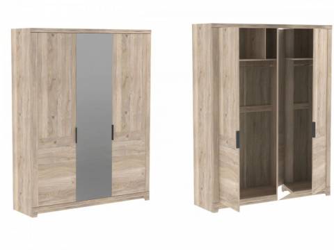 Шкаф 3-х дверный широкий зеркальный Юта Дуб Мария